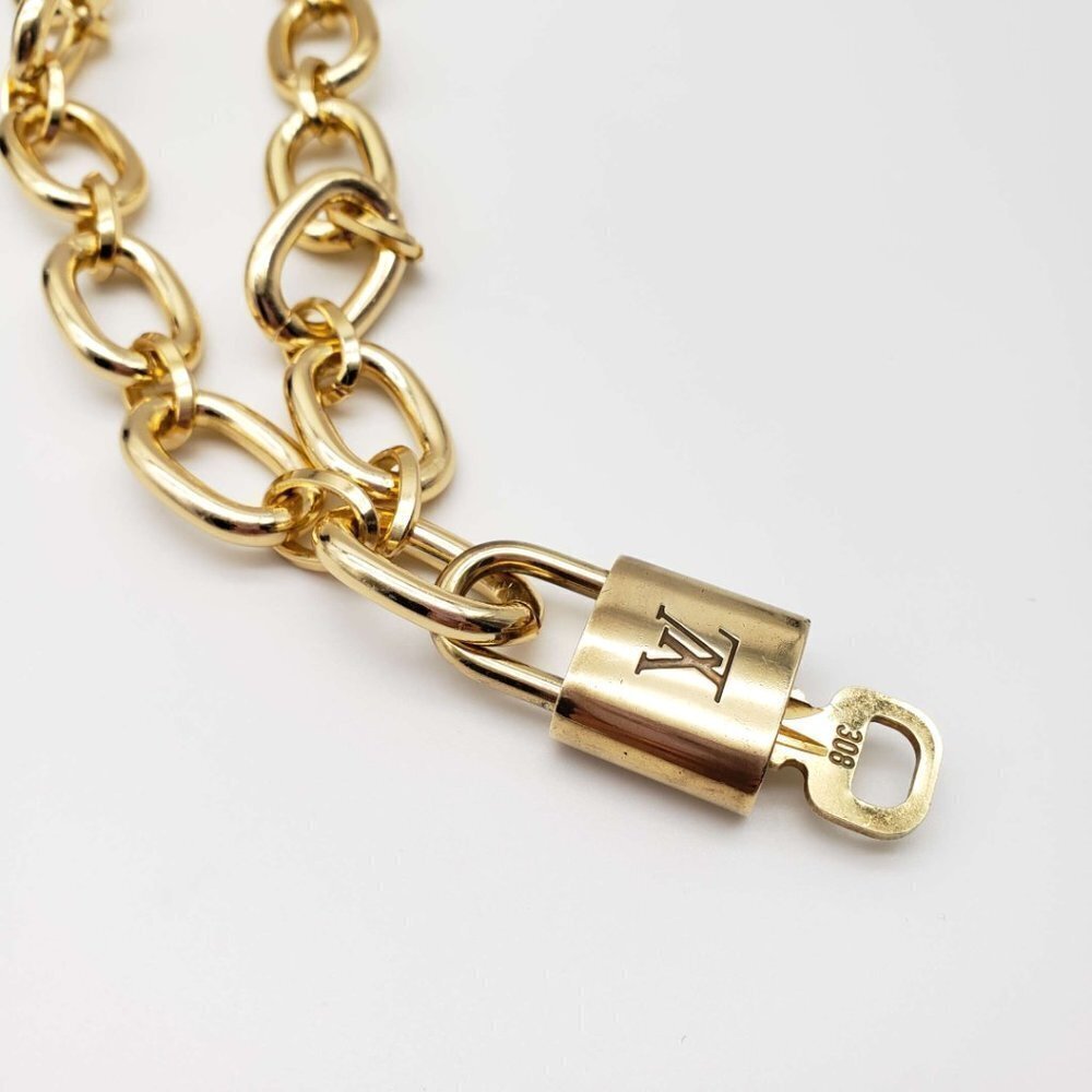Authentic Louis Vuitton Lock and Key Gold Color with Gold Plated Chain Necklace - Picture 4 of 14
